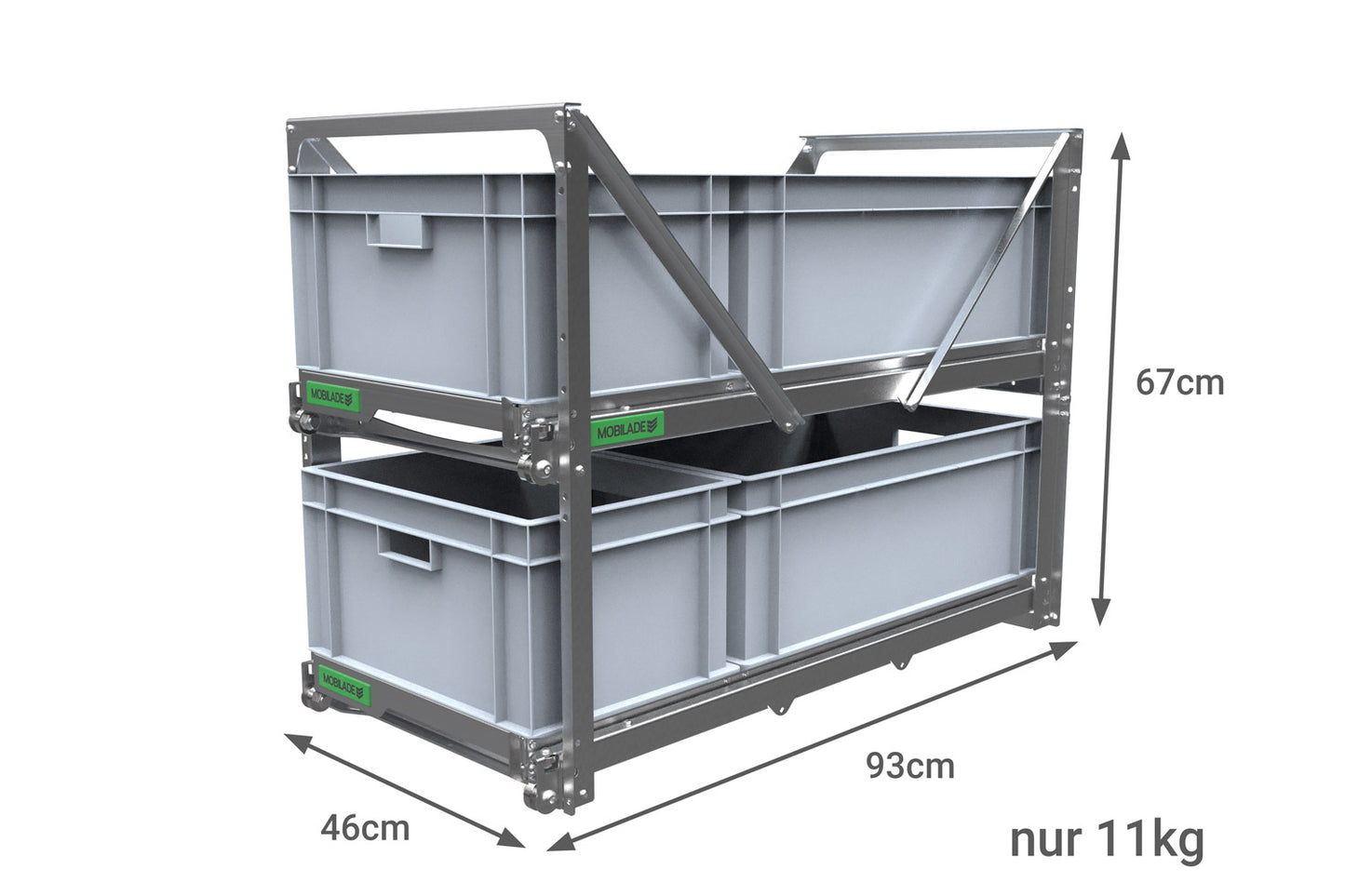 Die Maße dieses Regalsystems sind so gewählt, dass sie Optimal in den Stauraum unter dem Bett passen beim Kastenwagen.